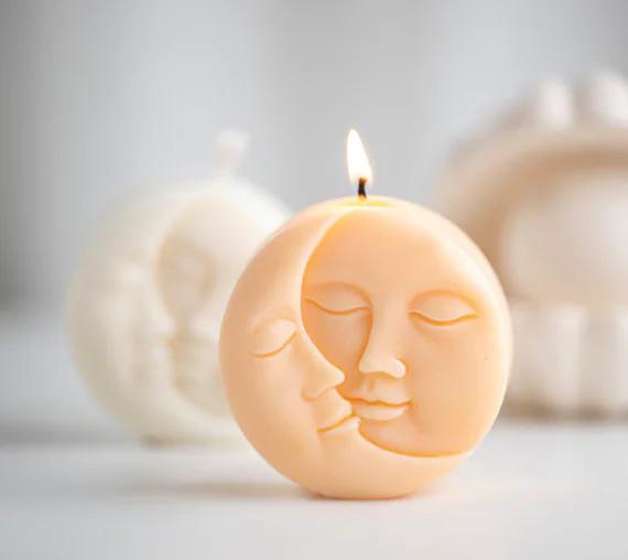 Candele Naturali a Forma di Sun Moon Face Senza Parabeni