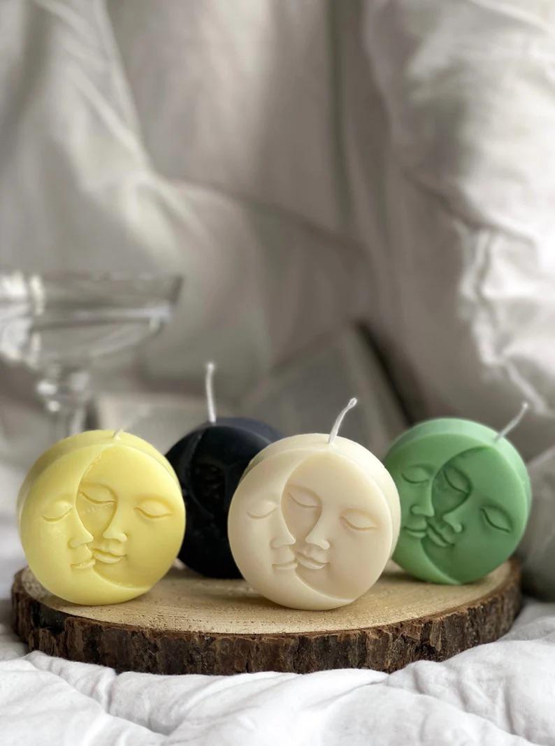 Candele Naturali a Forma di Sun Moon Face Senza Parabeni