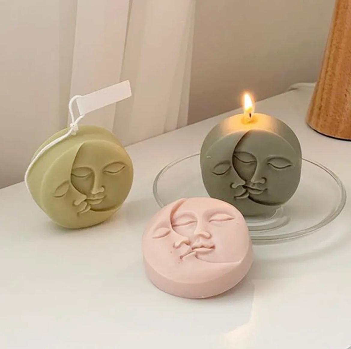 Candele Naturali a Forma di Sun Moon Face Senza Parabeni